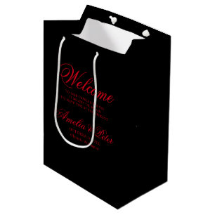 Sac Cadeau Moyen Accueil du Mariage minimal rouge noir