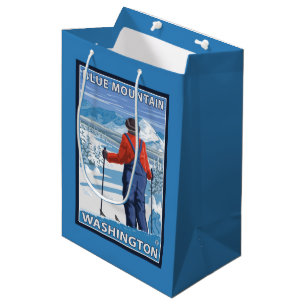 Sac Cadeau Moyen Admirer de skieur - montagne bleue, Washington