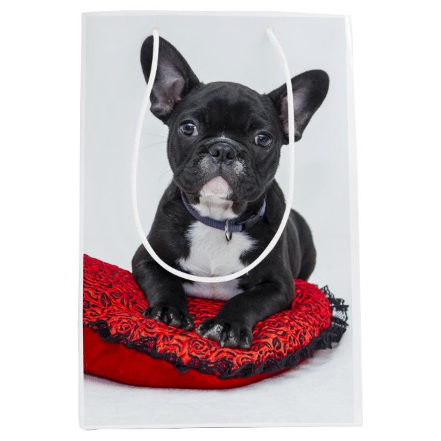 Sac Cadeau Moyen Adorable Black and White Bulldog Puppy Photo (Devant)