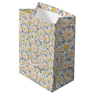 Sac Cadeau Moyen Adorable classique floral l Bleu et jaune