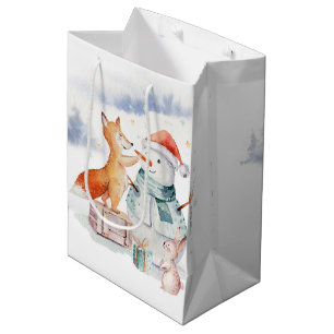 Sac Cadeau Moyen adorable Noël Snowman & Fox