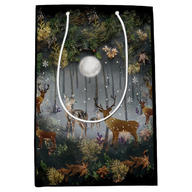 Sac Cadeau Moyen Adorable Rindeer La Nuit (Devant)