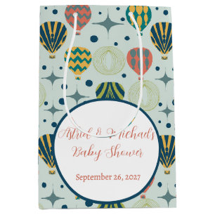Sac Cadeau Moyen Adventure Await Hot Air Balloon Baby shower bleu