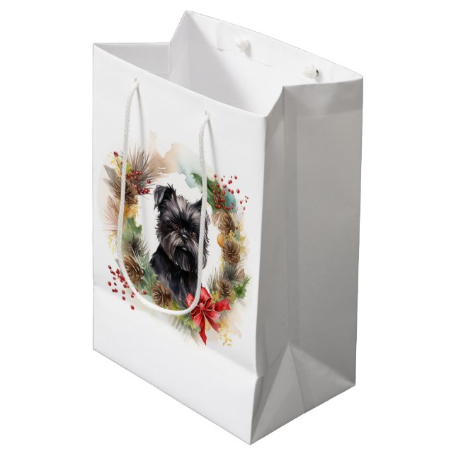 Sac Cadeau Moyen Affenpinscher Christmas Wreath Festive Pup (Devant Angle)