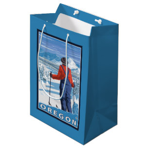 Sac Cadeau Moyen Affiche admirative de Vintage voyage de skieur