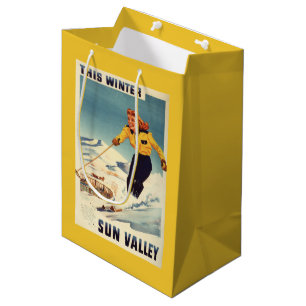Sac Cadeau Moyen affiche de sourire et de ski de femme