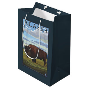 Sac Cadeau Moyen Affiche de Vintage voyage de scène de bison