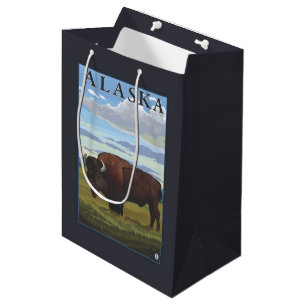 Sac Cadeau Moyen Affiche de Vintage voyage de scène de bison
