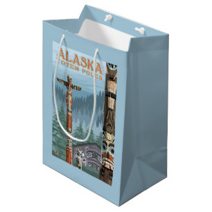 Sac Cadeau Moyen Affiche de Vintage voyage de village de totem de