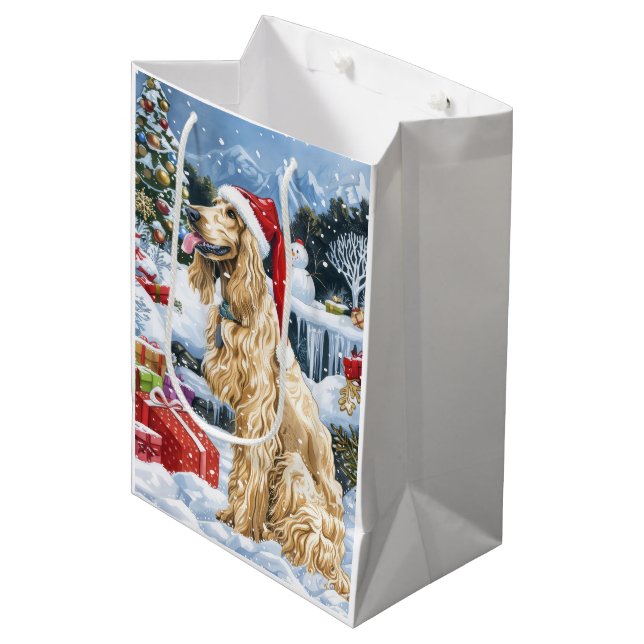 Sac Cadeau Moyen Afghan Hound Dog Winter Wonderland Noël Joie (Devant Angle)