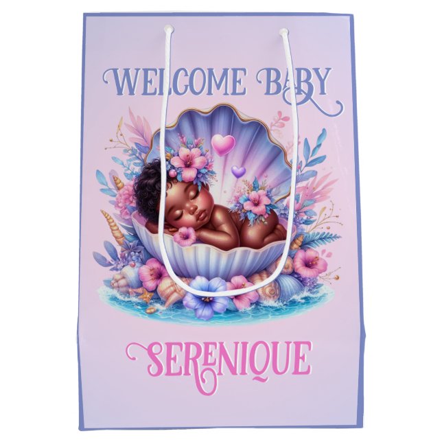 Sac Cadeau Moyen African American Baby Girl in Seashell Pastel (Dos)