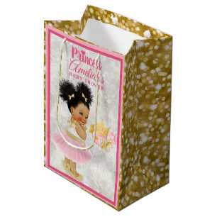 Sac Cadeau Moyen Afro Princess Ballerina Baby Girl Pink Gold Fancy