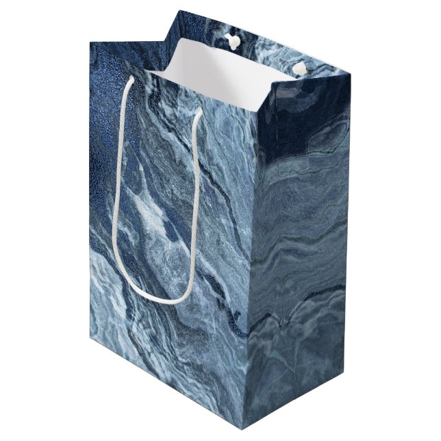 Sac Cadeau Moyen Agate bleue cristallisée | Pierre marbrée en ardoi (Devant Angle)