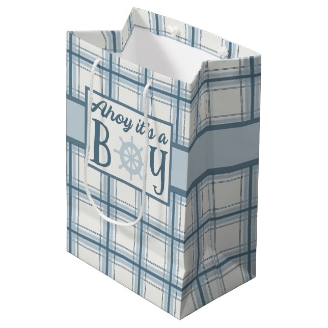 Sac Cadeau Moyen Ahoy C'est un garçon Baby shower nautique (Devant Angle)