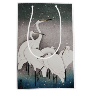 Sac Cadeau Moyen Aigrettes japonaises Grues Oiseau Hiver Neige Art