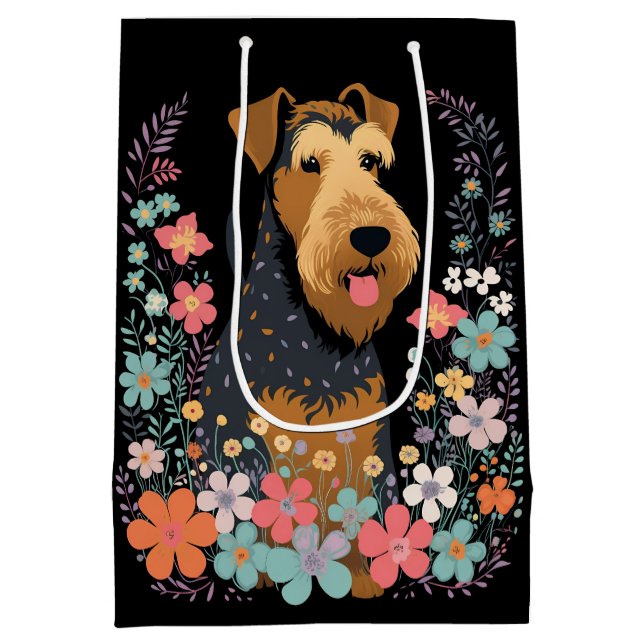 Sac Cadeau Moyen Airedale Terrier Chien dans le Jardin Fleur Cute (Dos)