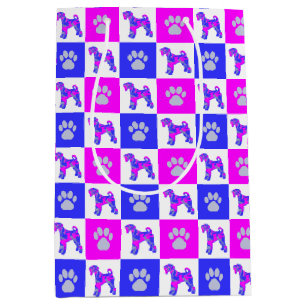 Sac Cadeau Moyen Airedale Terrier Dog & Paw Hot Pink & Blue