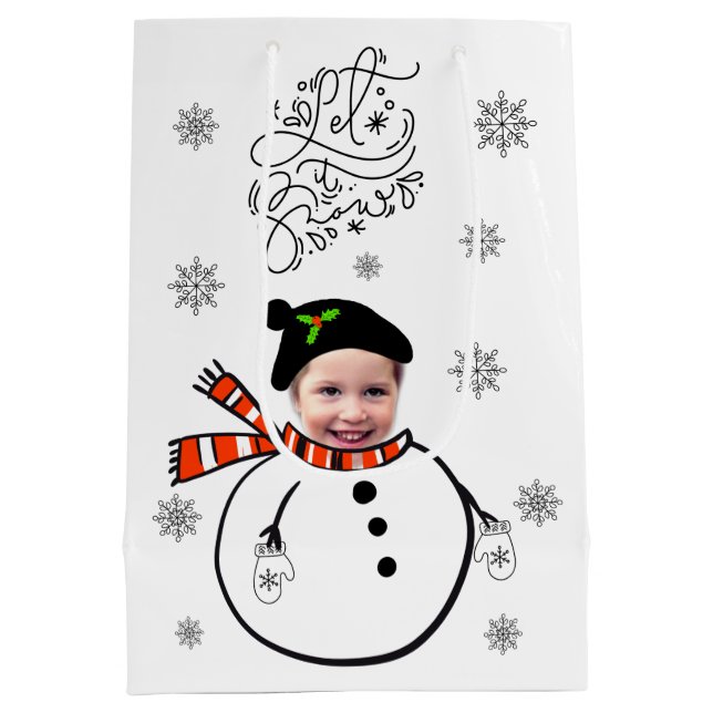 Sac Cadeau Moyen Ajouter Photo Face Snowman & Snowflakes Let It Sno (Dos)