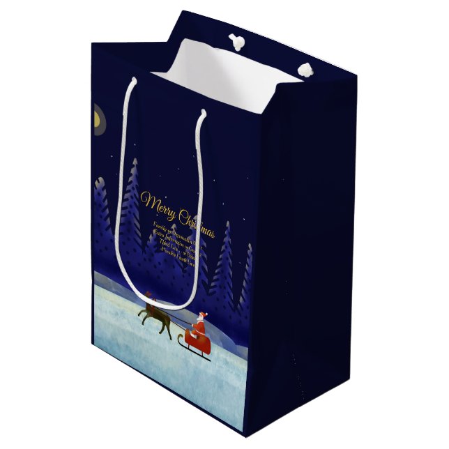 Sac Cadeau Moyen Ajouter un nom de famille / organisation Bleu + Pè (Devant Angle)