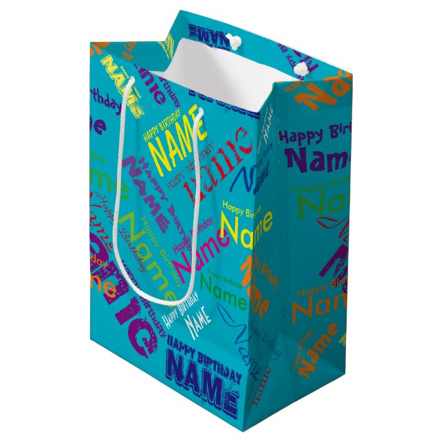 Sac Cadeau Moyen Ajouter un nom, Joyeux Anniversaire moyen sac cade (Devant Angle)
