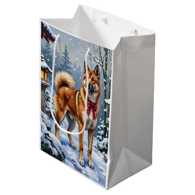 Sac Cadeau Moyen Akita Dog Serene Japanese Winter Christmas (Devant Angle)