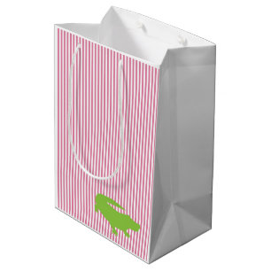 Sac Cadeau Moyen Alligator Vert Pink Stripe Preppy Coloré Fun