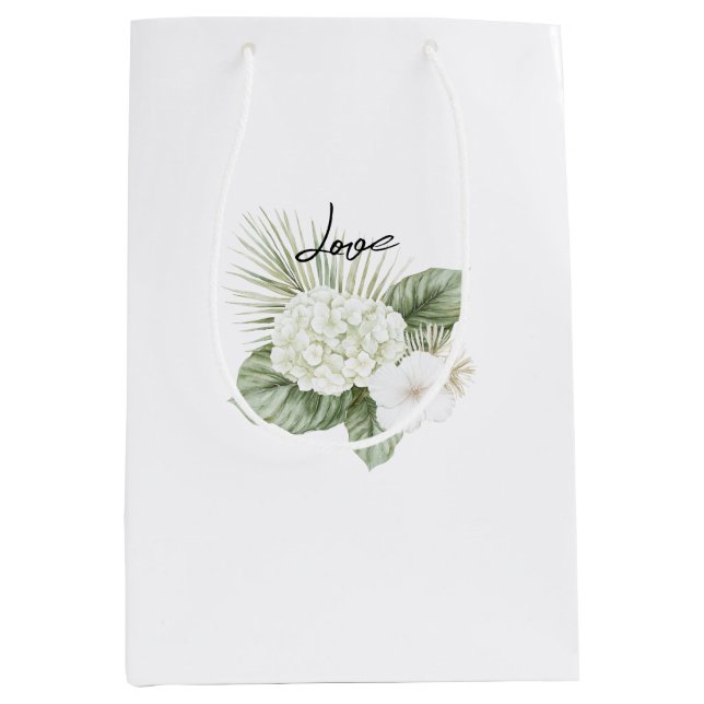 Sac Cadeau Moyen Aloha Beach Tropical Hydrangea Floral Mariage (Devant)