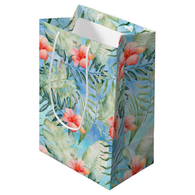 Sac Cadeau Moyen Aloha ketmie tropicale florale (Devant Angle)
