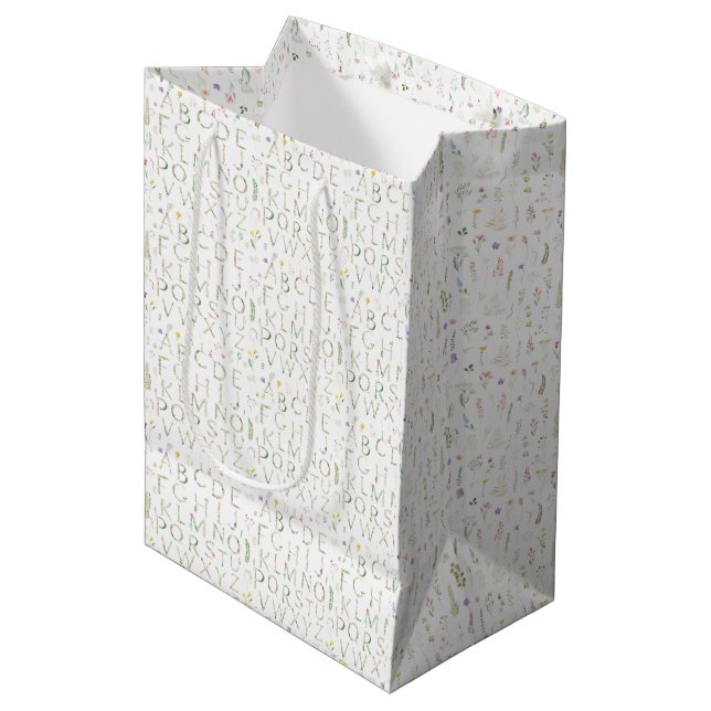 Sac Cadeau Moyen Alphabet d'aquarelle florale (Devant Angle)