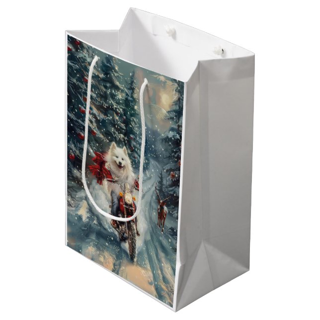Sac Cadeau Moyen American Eskimo Dog équitation moto Noël (Devant Angle)