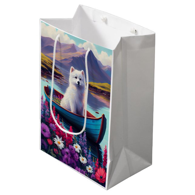 Sac Cadeau Moyen American Eskimo Dog on Paddle : Une aventure Pitto (Devant Angle)
