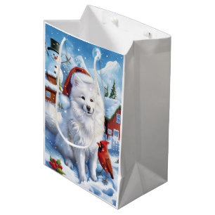 Sac Cadeau Moyen American Eskimo Dog Winter Wonderland Noël