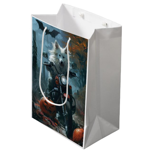 Sac Cadeau Moyen American Eskimo équitation moto Halloween effrayan (Devant Angle)