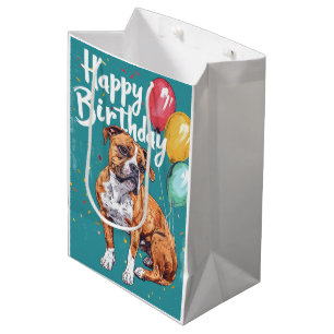 Sac Cadeau Moyen American Staffordshire avec ballons Anniversaire