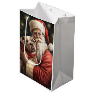 Sac Cadeau Moyen American Staffordshire avec Noël au Père Noël