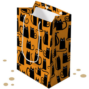 Sac Cadeau Moyen Amusant Halloween Chat noir Orange