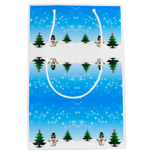 Sac Cadeau Moyen Amusement cool Snowman Sparkly Noël Arbres bleus