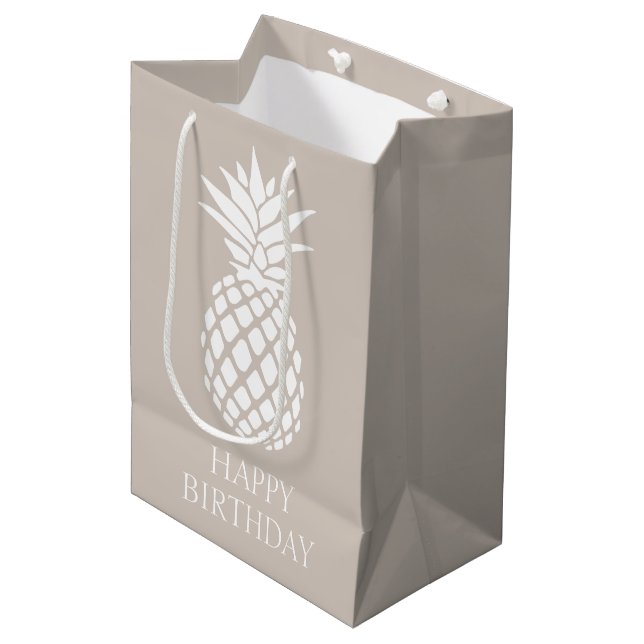 Sac Cadeau Moyen Ananas blanc préppy sur beige (Devant Angle)