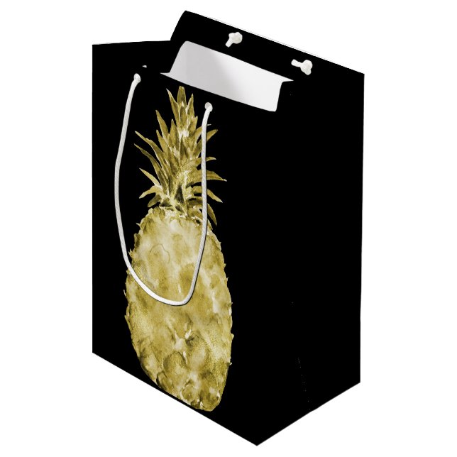 Sac Cadeau Moyen Ananas d'aquarelle d'or (Devant Angle)