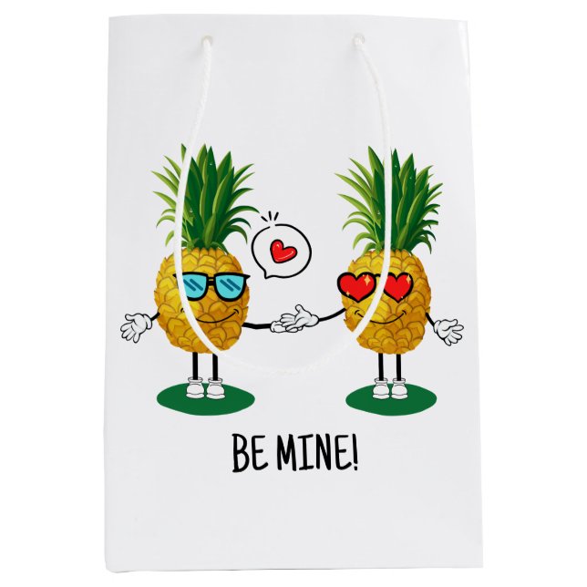 Sac Cadeau Moyen Ananas personnalisé Emoji amour couple (Devant)