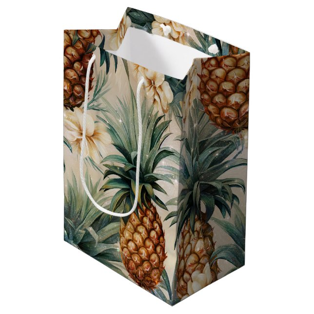 Sac Cadeau Moyen Ananas tropicaux Mariage floral (Devant Angle)