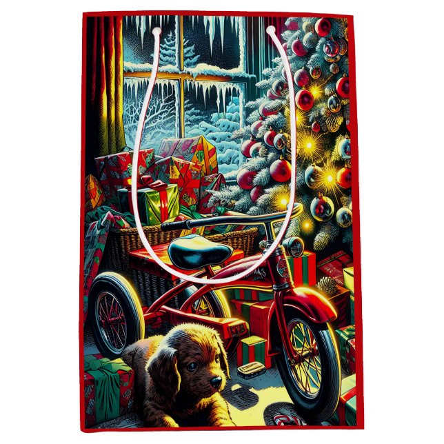 Sac Cadeau Moyen Ancien matin de Noël Nostalgique (Devant)