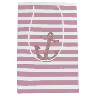 Sac Cadeau Moyen Ancre Parties scintillant Pink Stripes Faux