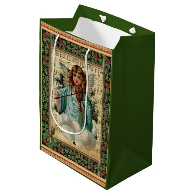 Sac Cadeau Moyen Ange de Noël avec Violon (Devant Angle)
