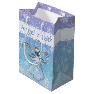 Sac Cadeau Moyen Ange de Noël des flocons de neige bleus de Foi