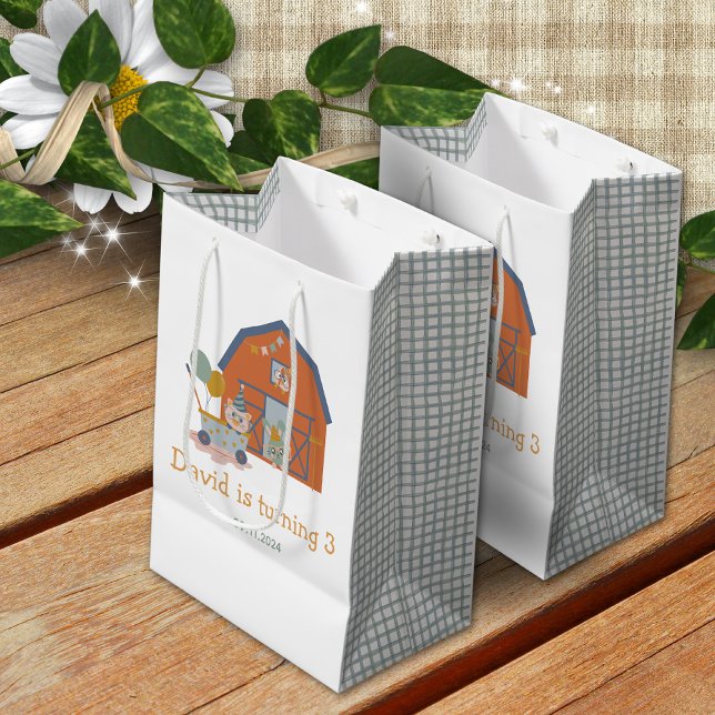 Sac Cadeau Moyen Animaux de ferme Fête d'anniversaire Favoriser (Farm Animal Birthday Gift Bag Barnyard)