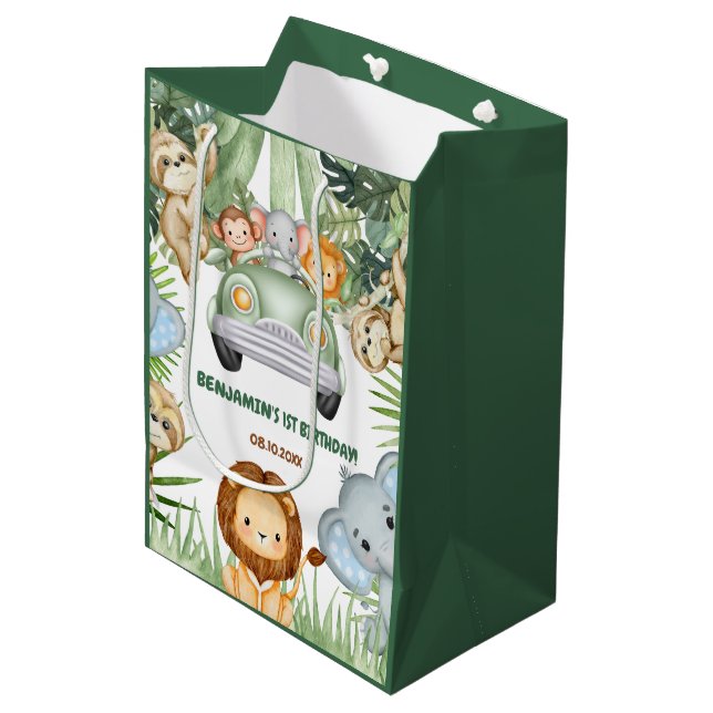 Sac Cadeau Moyen Animaux de la Jungle tropicale sauvage Anniversair (Devant Angle)