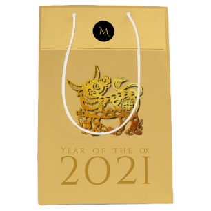 Sac Cadeau Moyen Année chinoise Ox 2021 Elégant Monogramme MGB