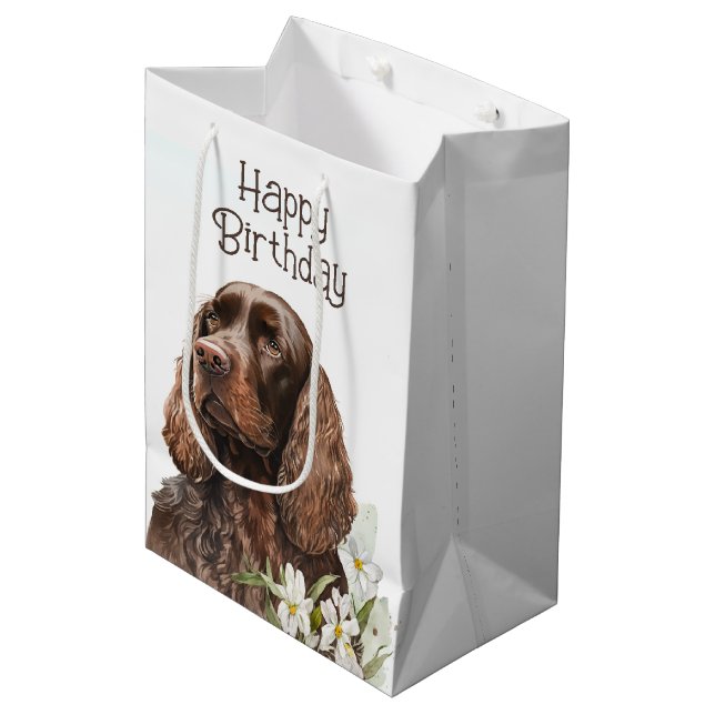 Sac Cadeau Moyen Anniversaire Chocolate Cocker Spaniel (Devant Angle)