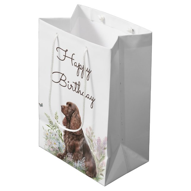 Sac Cadeau Moyen Anniversaire Chocolate Cocker Spaniel (Devant Angle)